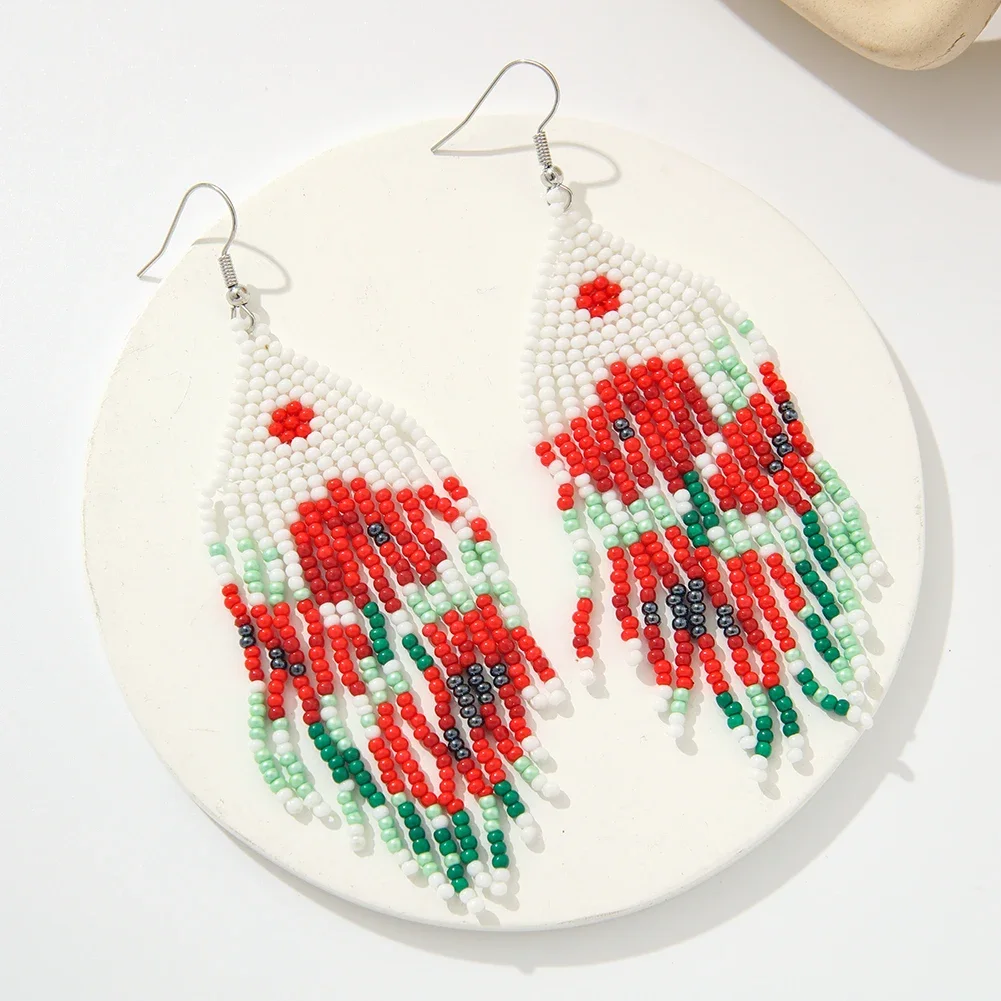 

Beaded earrings Tassels Roses Sunflower Figurines Hand knitting Fashion Simplicity Bohemian Alloy Women Rice bead earrings