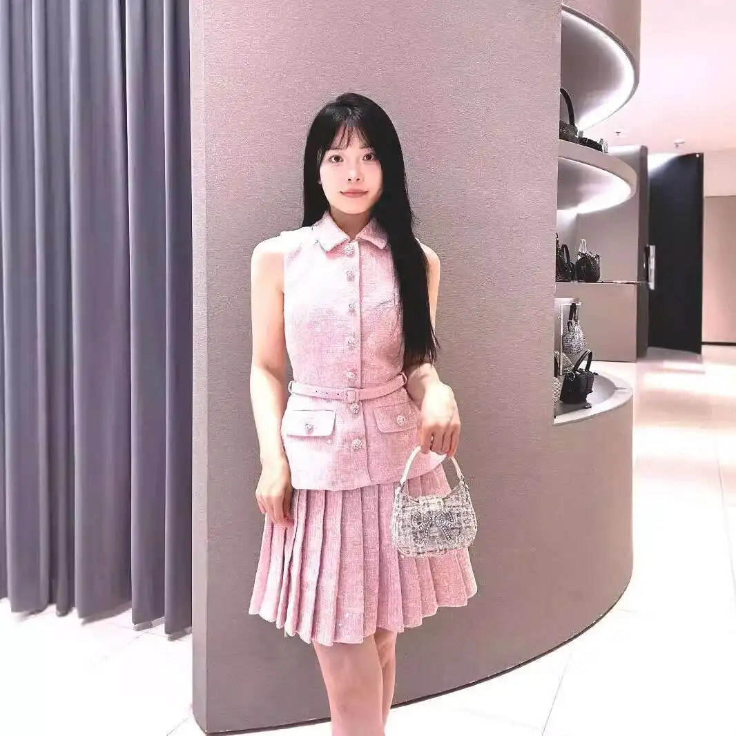 Crystal Luxury Tweed Dress Women Fake 2 Piece Sets Brand Designer Single Breasted Prom Evening Short Sequins Dresses Party