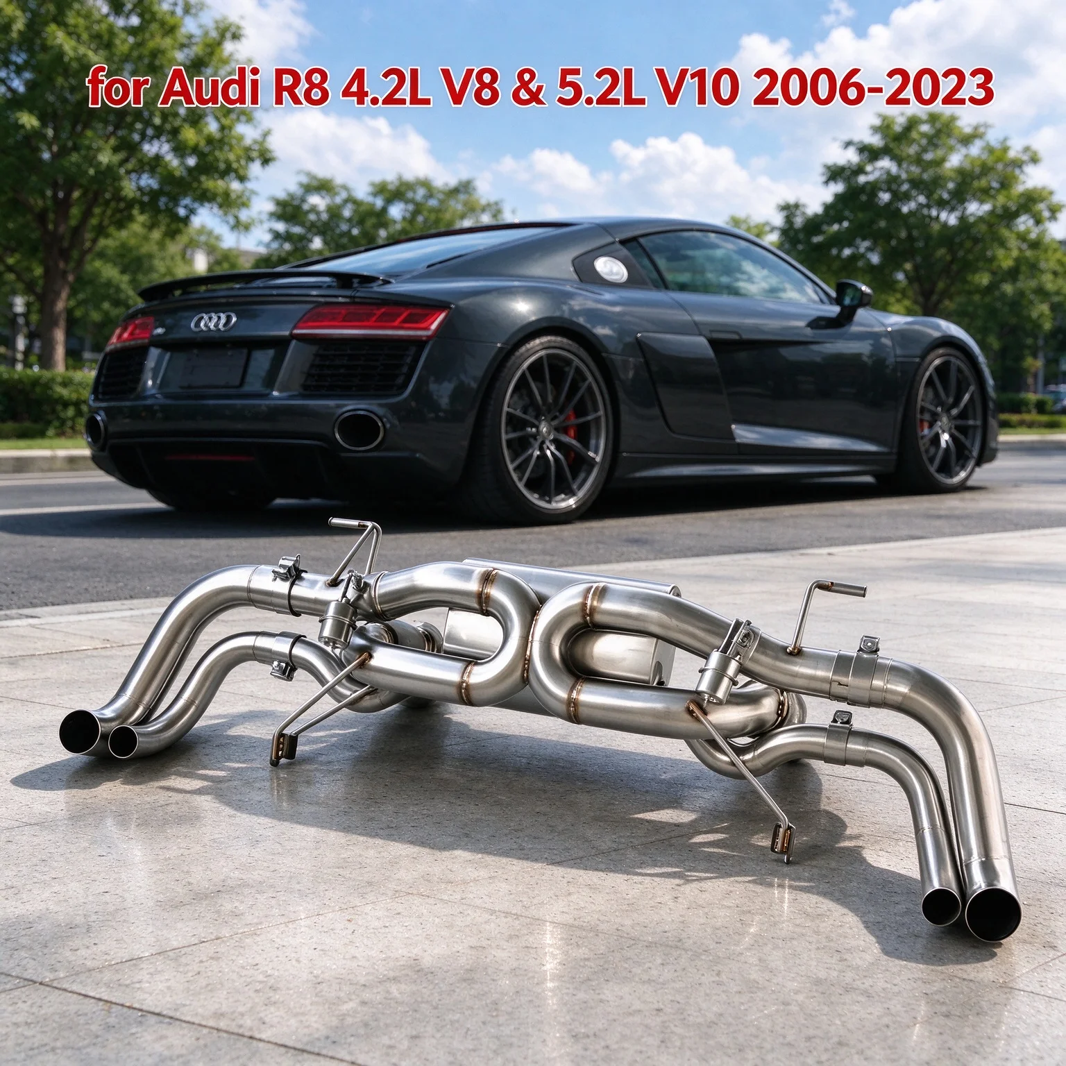 For Audi R8 4.2L V8 & 5.2L V10 2006-2023 High Performance Valved X-Pipe Exhaust Muffler Kit