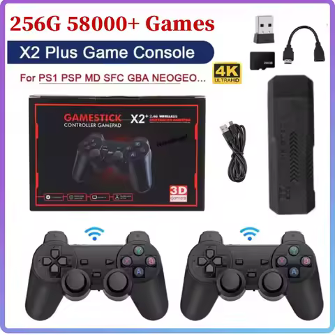 256G 58000+ Games X2 Plus Game Stick 4K HD Video Game Console 2.4G Double Wireless Controller Game Stick For N64/PSP/PS1/GBA