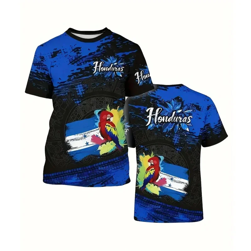 Camiseta com estampa de bandeira hondurenha para homens e mulheres, gola redonda, manga curta, camiseta de grandes dimensões, camiseta masculina