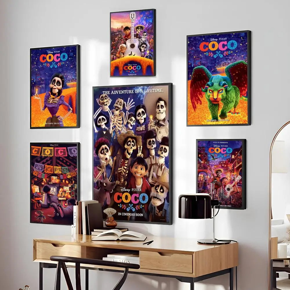 1PC  Animated Movies Print Poster Paper Waterproof HD Sticker Disney Coco Bedroom Entrance Home Living Room Bar Wall Decoration