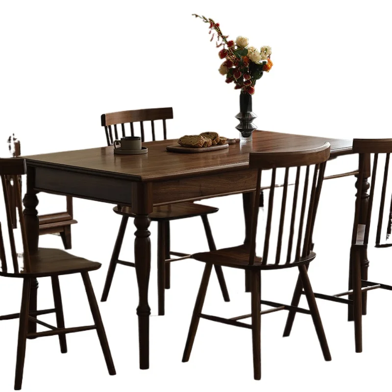 

Black walnut dining table, Nordic simple log large board table, modern Chinese style