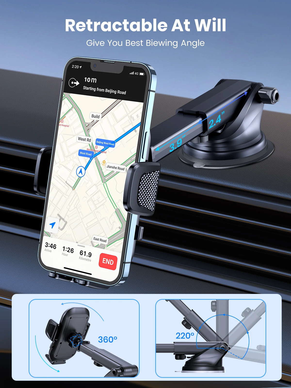TOPK Autotelefonhalterung für Armaturenbrett und Windschutzscheibe für Universal Cars 360 °   Drehbarer Handyhalter für alle Mobiltelefone