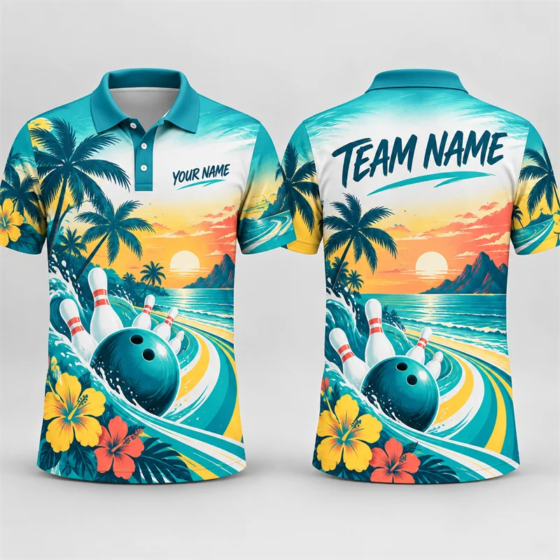Custom Bowling Polo Shirt Personalized Name Team Name Short Sleeve 3D Print Jersey League Tournament Team Sports Uniform Top