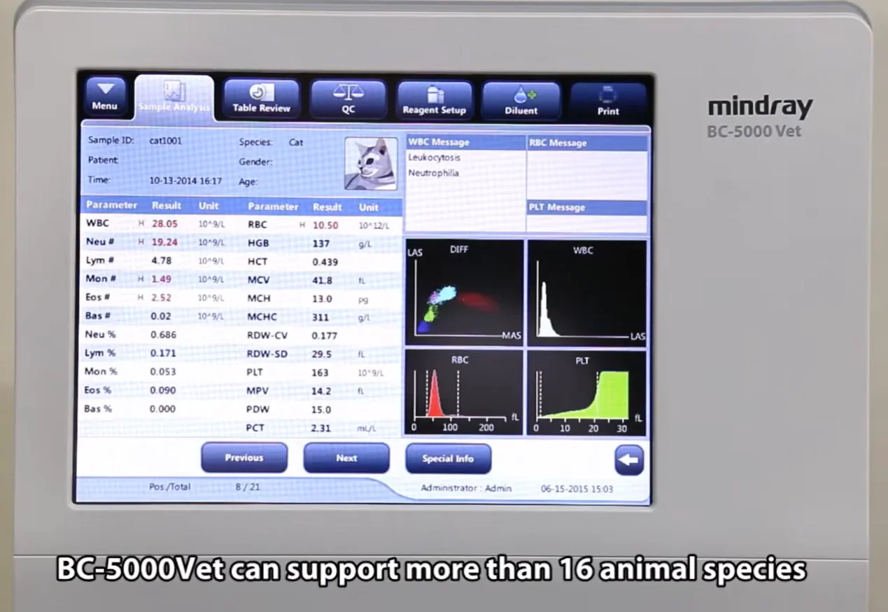 Mindray BC-5000 Vet Veterinary Auto 5-teiliger Hämatologieanalysator Labor CBC Bluttest