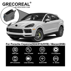 GRECOREAL 4K Dash Cam Front and Rear 2160P WiFi Car Dual Dashcam Plug Play Compatible with Porsche Macan 95B Cayenne 92A 9YA 9YB