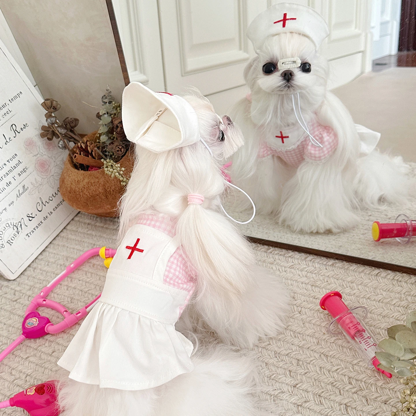 

Cute Puppy Dog Cosplay Clothing Pink Yellow Plaid Party Dress For Small Medium Dogs Chihuahua Poodle Overalls Skirts Pet Clothes
