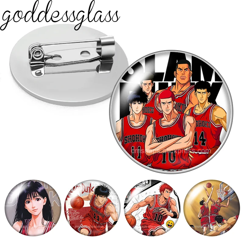 Slam Dunk Basketball Hanamichi Sakura Kaede Rukawa Photo cabochon Brooch pinback button Bag Clothes Denim Jeans Lapel Pin Badge
