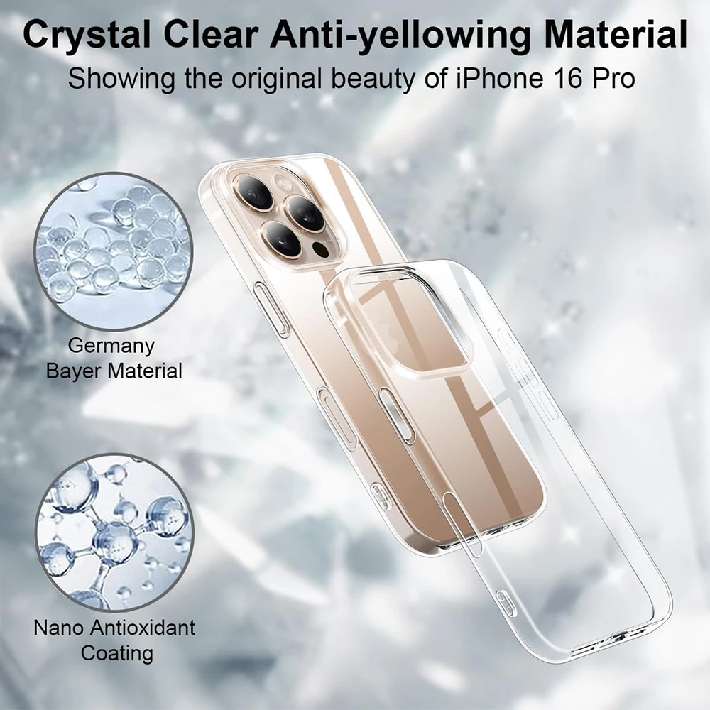 Ultra Thin Soft Silicone Case For iPhone 16 Pro Max Transparent Back Cover For Apple iPhone 16 Plus 16pro Promax Clear TPU Shell