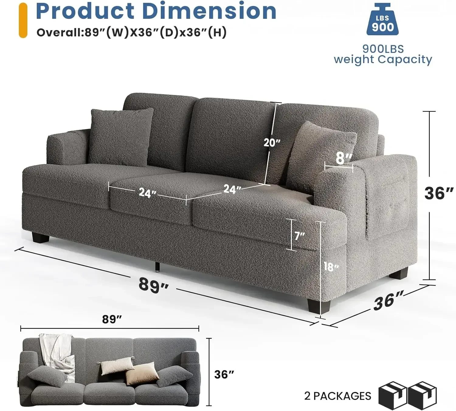 Nordic Deep Seat Sofa 89