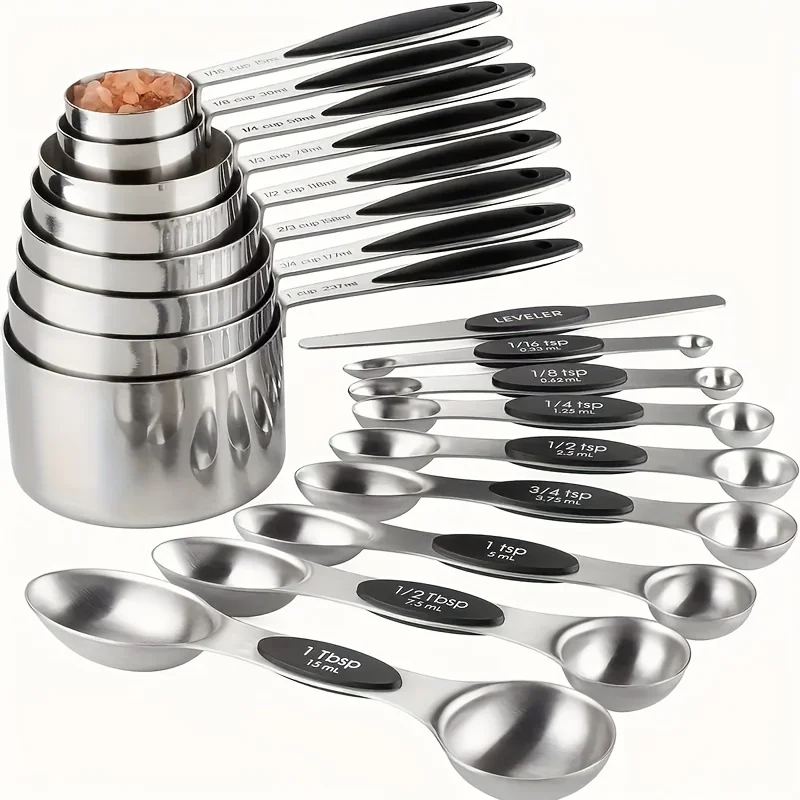 17pcs/set, Measuring Cups And Spoons Set, Stainless Steel Measuring Cups And Spoons Set, Including 8 Stackable Measuring Cup 8 D