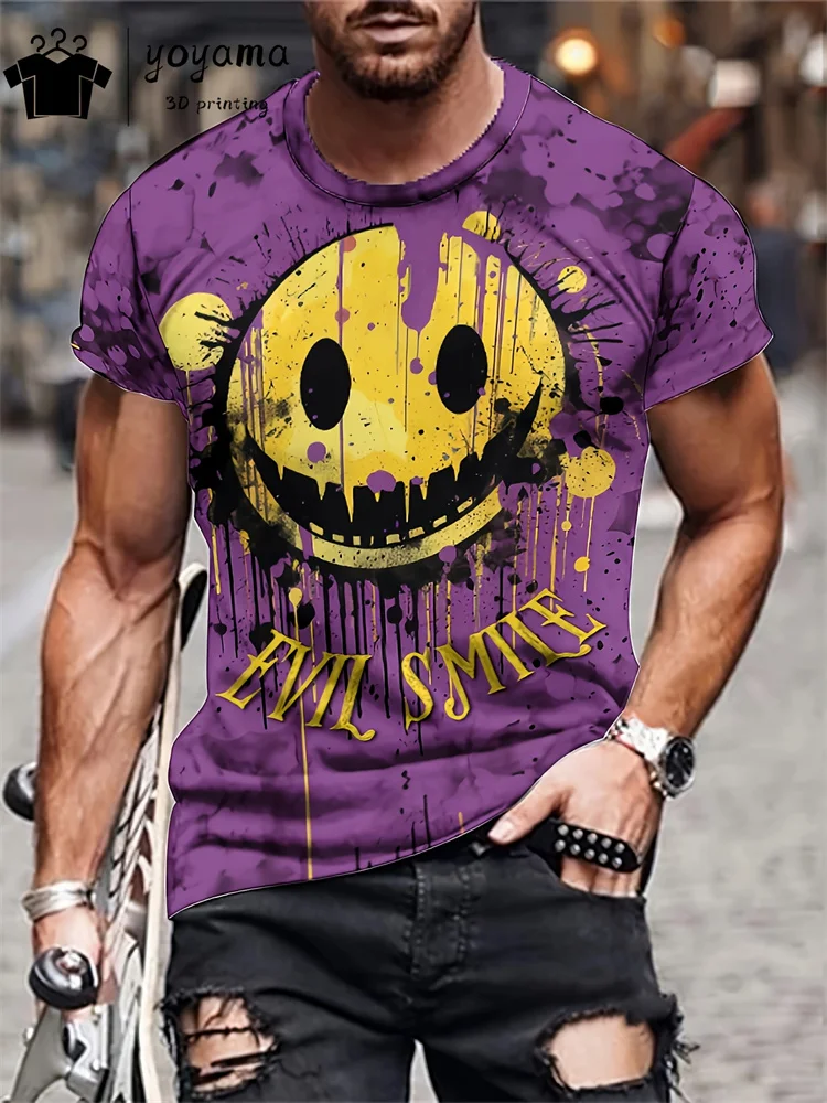 

Doodle Smiley Face Pattern Print Clothes Men Designer Men's T-shirts Doodle Print Men's Summer Clothes O-Neck Short Sleeve Tee