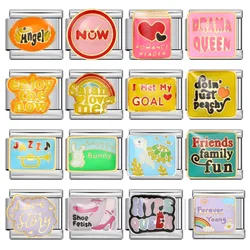 Personalized Y2K Colorful Glaze English Word Italian Charm Link fit 9mm Stainless Steel Jewelry DIY Making Bracelets For Gifts
