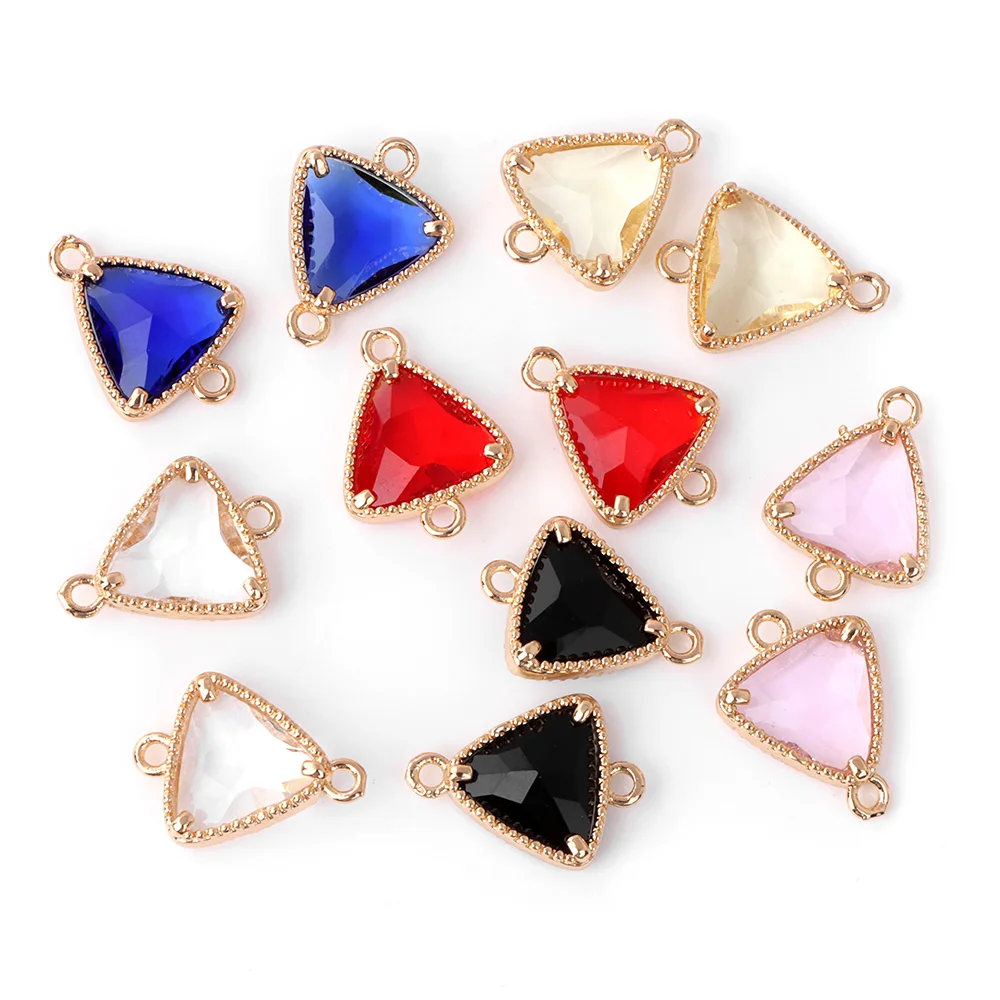 Triangle Crystal Glass Charms Double Hole Connectors Glass Charms Pendant For DIY Jewelry Rhinestone Necklace Earring Accessory