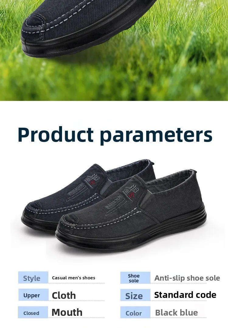 Herren-Slipper aus Canvas, lässige Schuhe, atmungsaktiv, rutschfest, mit dicker Sohle, ideal für ältere Herren, bequem zum Gehen, Canvas-Schuhe. – Detail 4