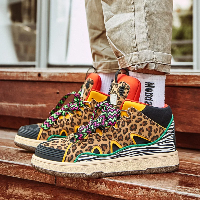 Fashion High-top Colorful Leopard Sneakers Designer Shoes Men Women Hip-Hop High Quality Flat Platform Luxury Sneakers Men 2023