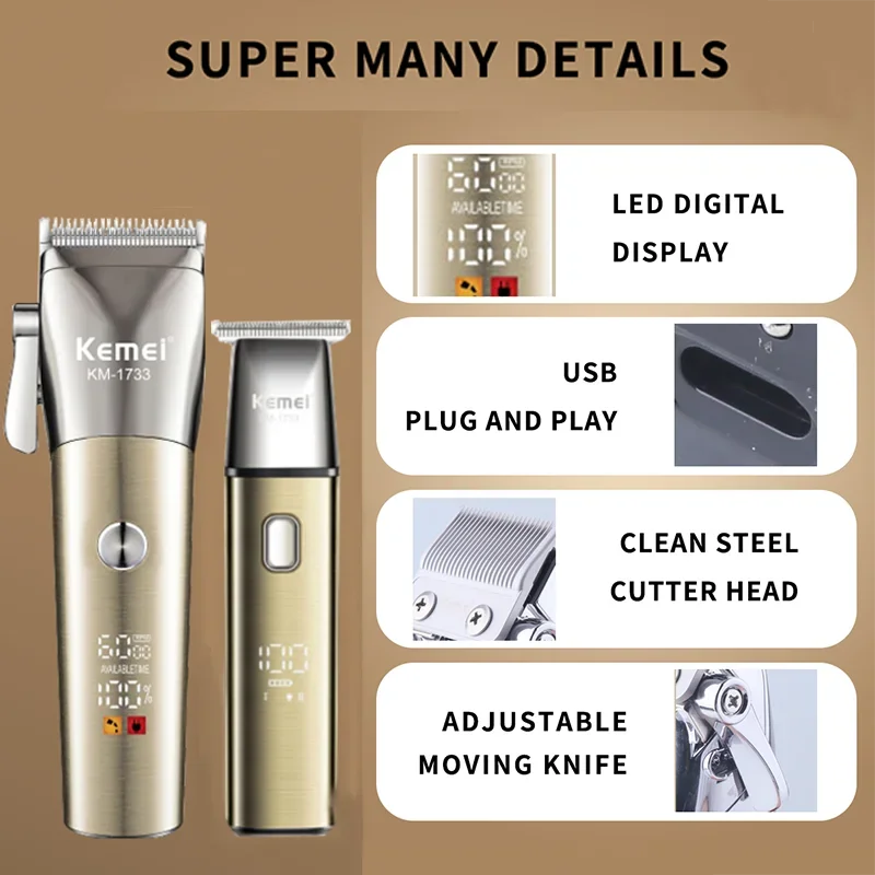 Kemei 1733 professional Waterproof combo kit Hair Clipper Rechargeable Beard Hair Trimmer For Men Electric Haircut Machine Kit