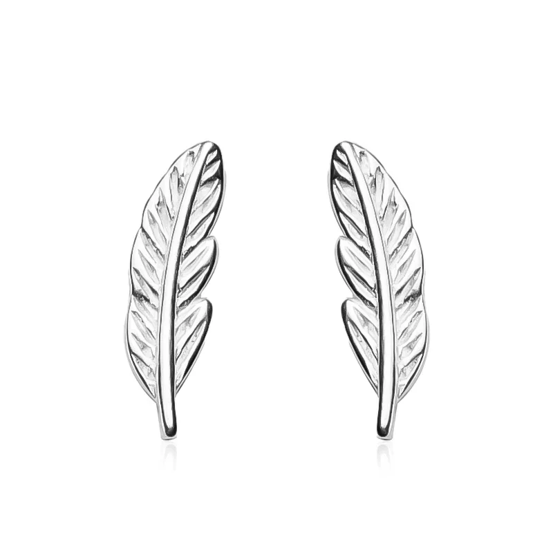 TrustDavis Real 925 Sterling Silver Earring Fashion Sweet Feather Charm Stud Earrings For Women Mother\'s Day Jewelry Gift DS90