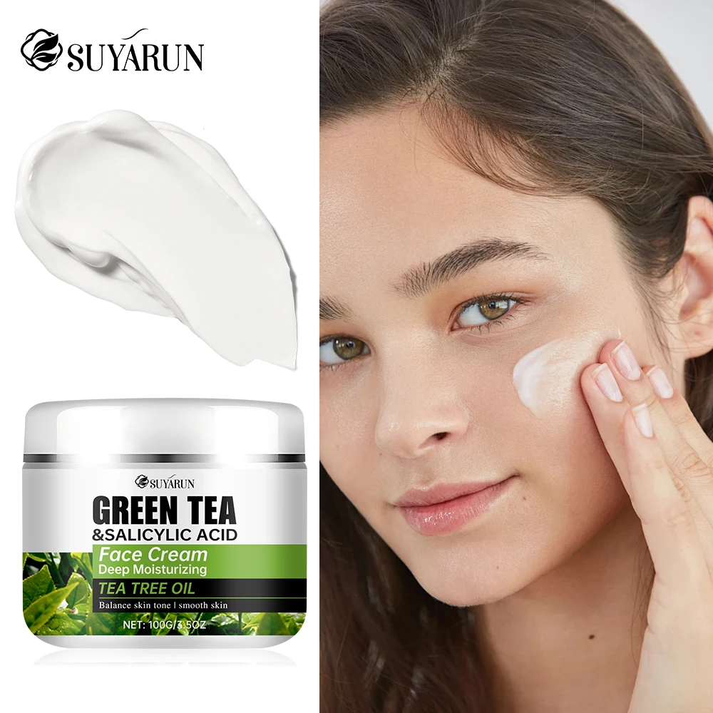 SUYARUN ティーツリー オイル & サリチル酸 グリーン ティー フェイス クリーム - ニキビ治療、オイル コントロール、脂性肌の毛穴ケア。