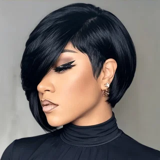 8-Inch Pixie Cut Wig For Women - 180% Density Brazilian Human Hair, Full Machine-made Short Straight Style With Natural Look