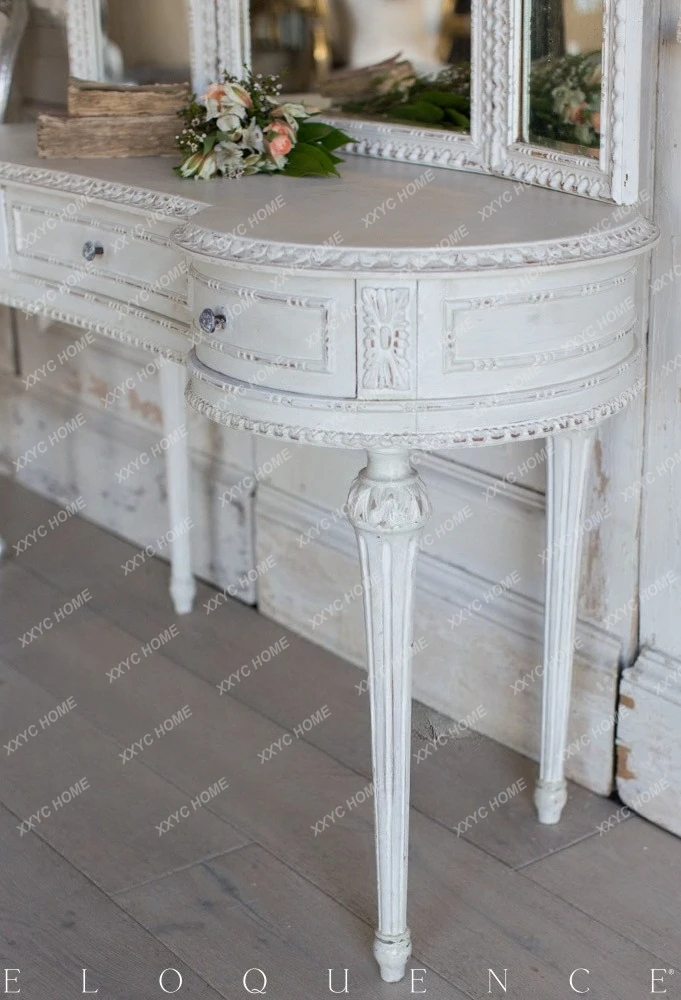 A  Solid wood furniture  distressed dresser Antique carved dressing table Neoclassical dressing table
