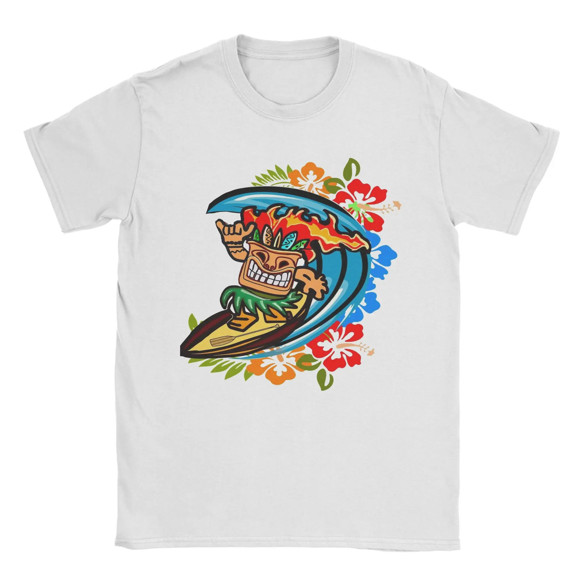 Camiseta Hang Loose Surfing Tiki Totum para hombre y mujer, camisetas Vintage de algodón, camisetas de cuello redondo, ropa de manga corta con estampado