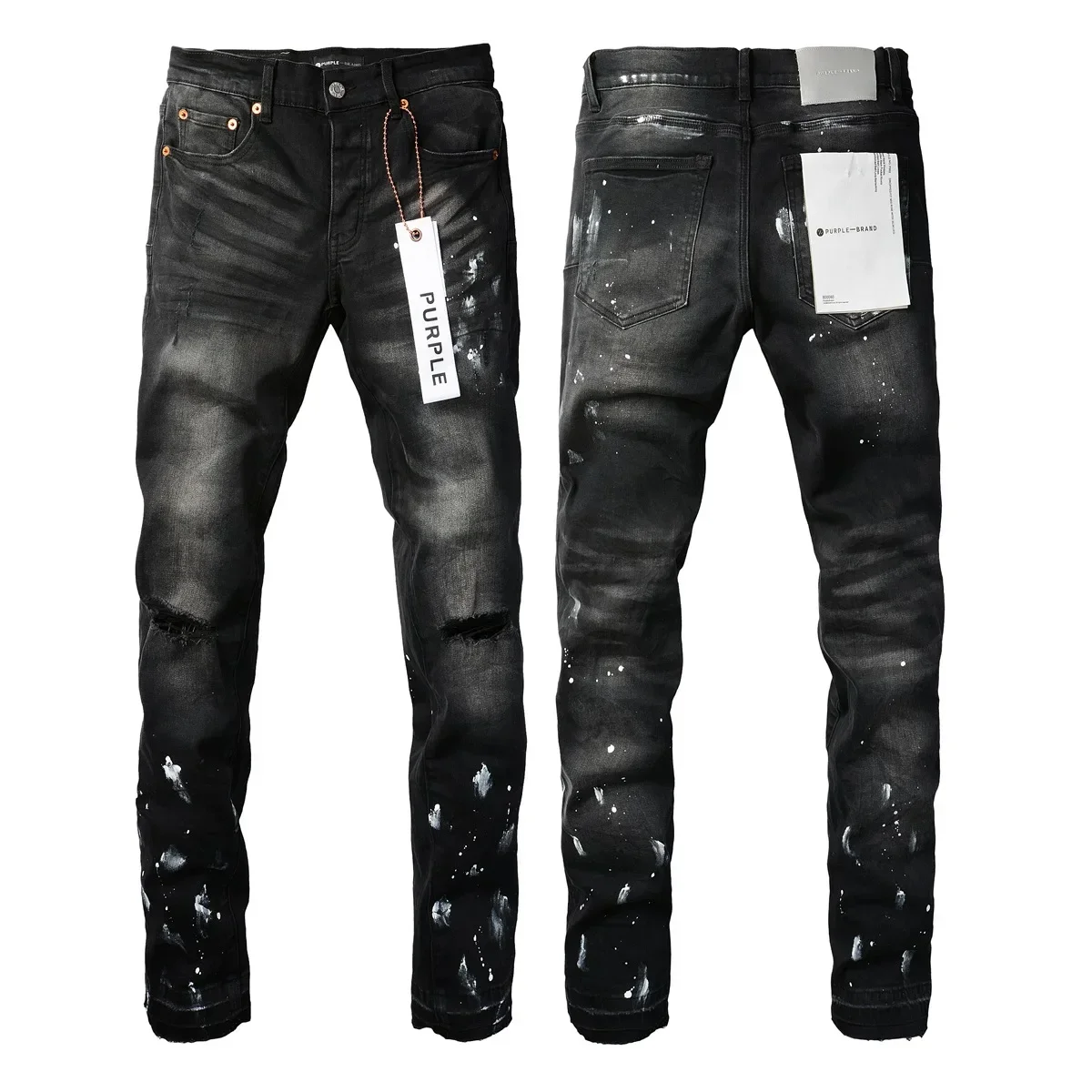 Purple brand jeans Fashion high quality high street, black paint, old repair, low convex tight pants 28-40 size