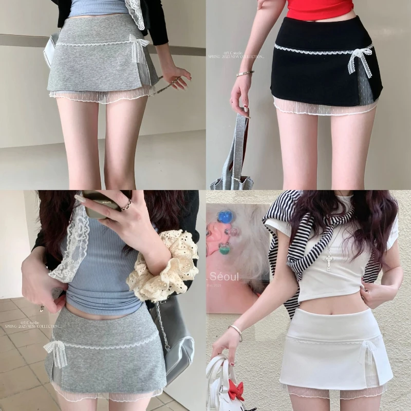 

Bow Lace Skirt for Girls Summer High Waist Sexy Anti-Peek Underwear A-Line Mini Skirt 2025 New Butt-Hugging Versatile Outfit