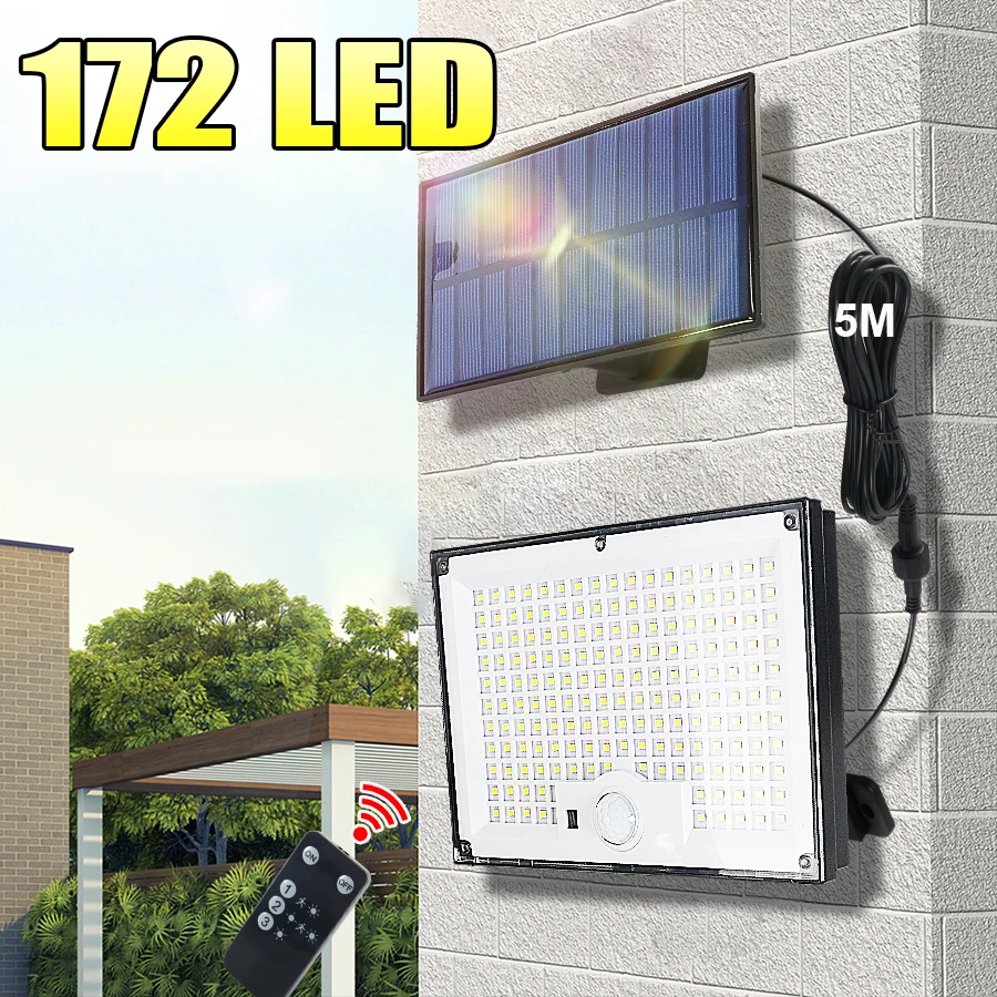

Solar Outdoor Lights 172 LED 3 Modes Solar Induction Wall Lamp IP66 Waterproof Split Flood Light For Garden Street Security Lamp