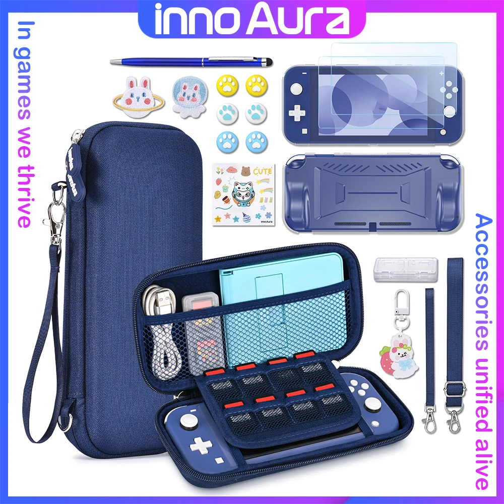 innoAura Switch Lite Accessories with Carrying Case, Switch Game Case, Screen Protector, Switch Thumb Grips Game Accessory Set