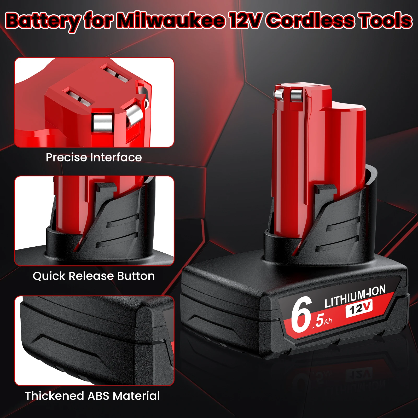 بطارية ليثيوم أيون 6.5Ah 12V لأدوات الطاقة ميلووكي M12 48-11-2401، 48-11-2402، 48-11-2411، 48-11-2412، 48-11-2440، 48-11-2460