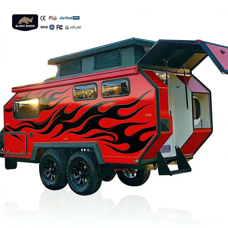 Hybrid Caravan Travel Trailer Hot Sale Independent Suspension 4 Person Capacity for Camping Pop Up RV Tent Features for for