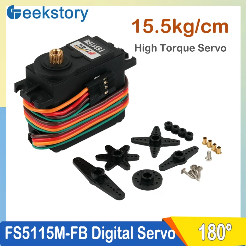 Servo digital FS5115M-FB 15,5 kg/cm com feedback de posição 500-2500μs 180 °   Motor de engrenagem de metal para robô de avião de barco de carros RC