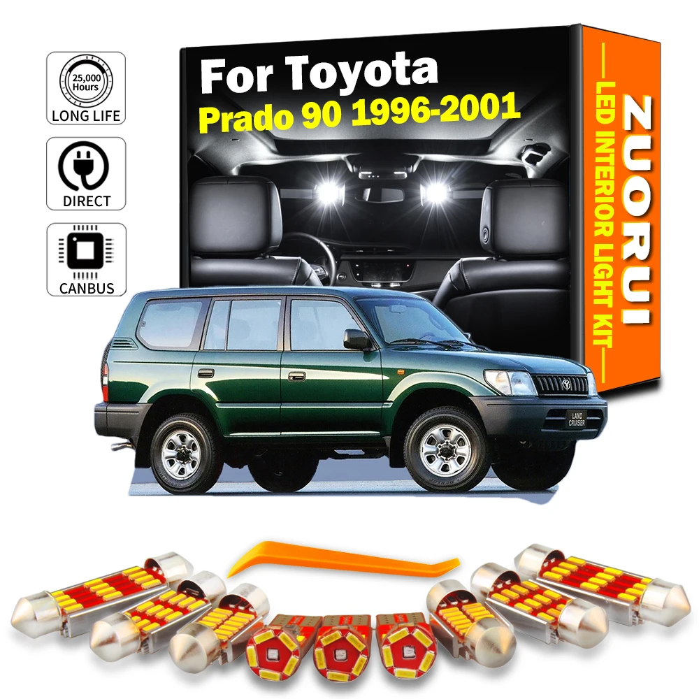 ZUORUI 12Pcs For Toyota Prado 90 LC90 1996 1997 1998 1999 2000 2001 LED Interior Dome Reading Plate Light Kit Indoor Car Bulbs