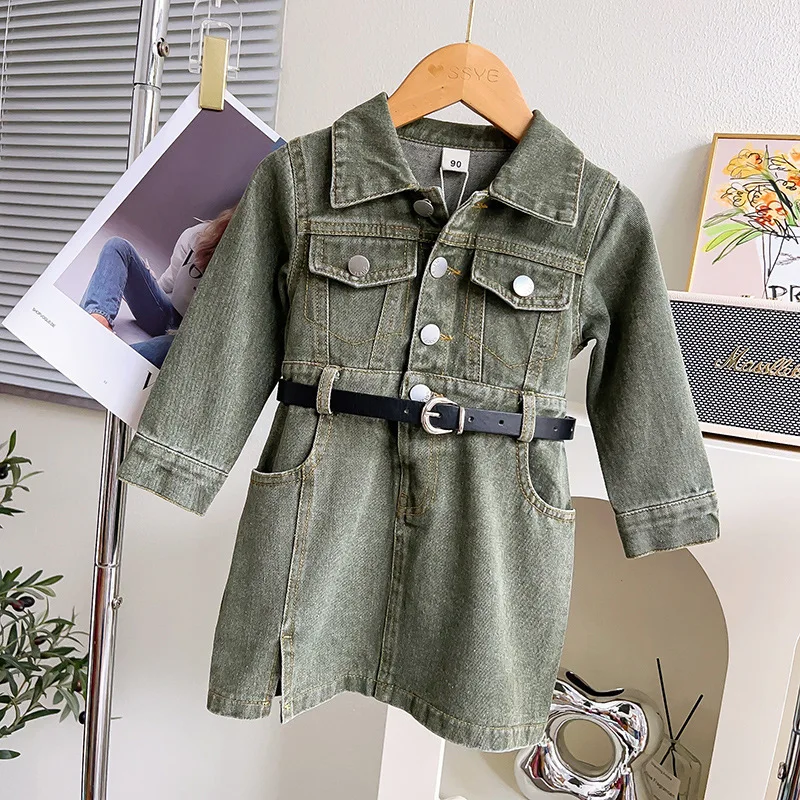 

baby girls long sleeve denim dress Korean autumn kids dresses clothes vintage jeans pocket vestidos toddler outfits 2 to 10 yrs