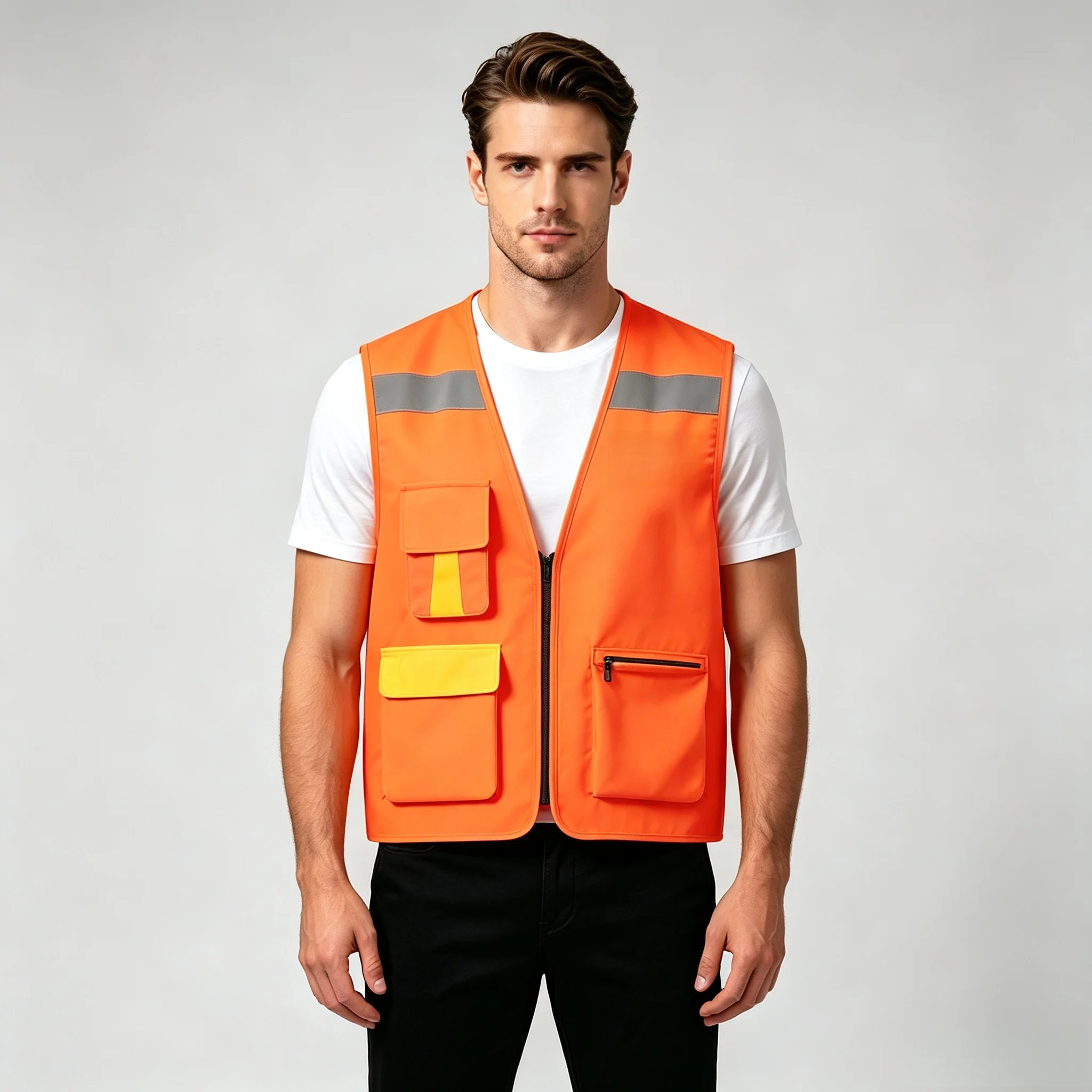 2026 Volunteer vest customization for road administration advertising event Multi-Pocket jacket with printed Logo Tour Group