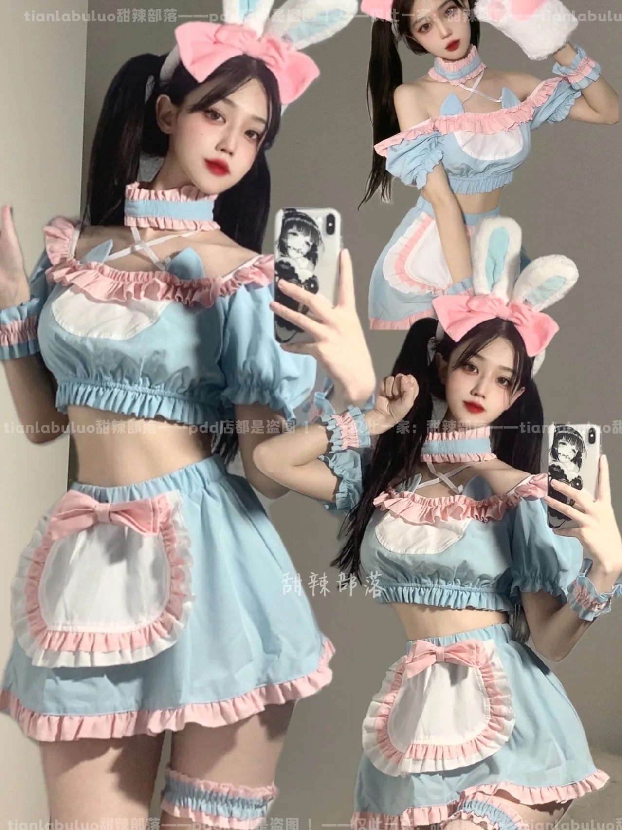 Womengaga Zoete Pittige Konijn Cosplay Anime Roze Blauw Japanse Maid Mini Jurk Kant Hot Sexy Koreaanse Vrouwen Tops 2022 K4MU