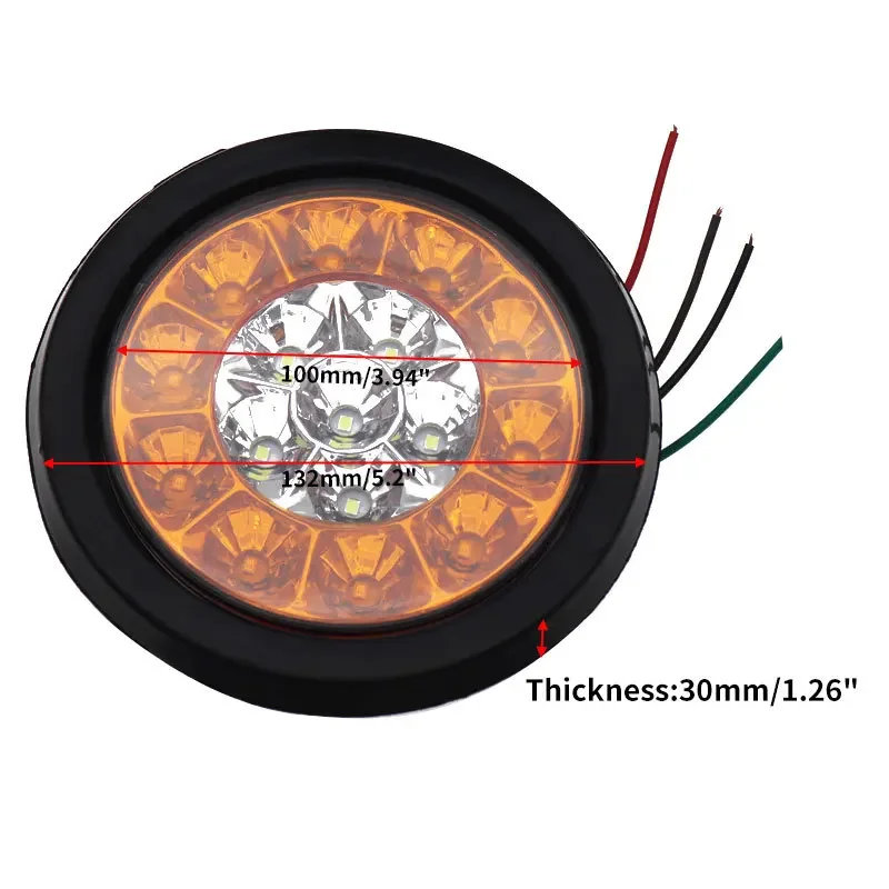 1x/2x Car Round LED Amber Red Taillights 16LED 12V/24V Brake Stop Running Reverse Backup Light Lamp For Car Truck Trailer Lorry
