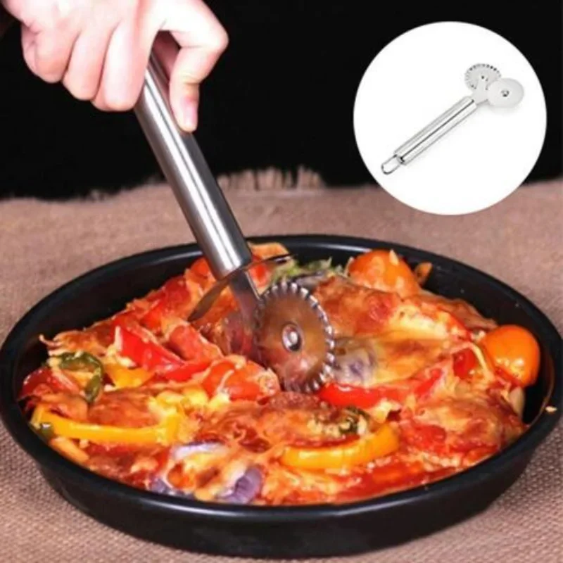 Portable Stainless Steel Double Roll Pizza Cutter