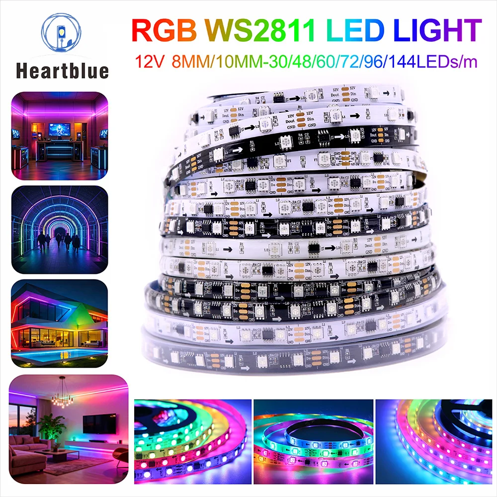 WS2811 RGB Led Strip Light Addressable External 1 IC Control 3 Leds 30 48 60 96 144 LEDs DC12V SMD 5050 Bright Normal Led Lights