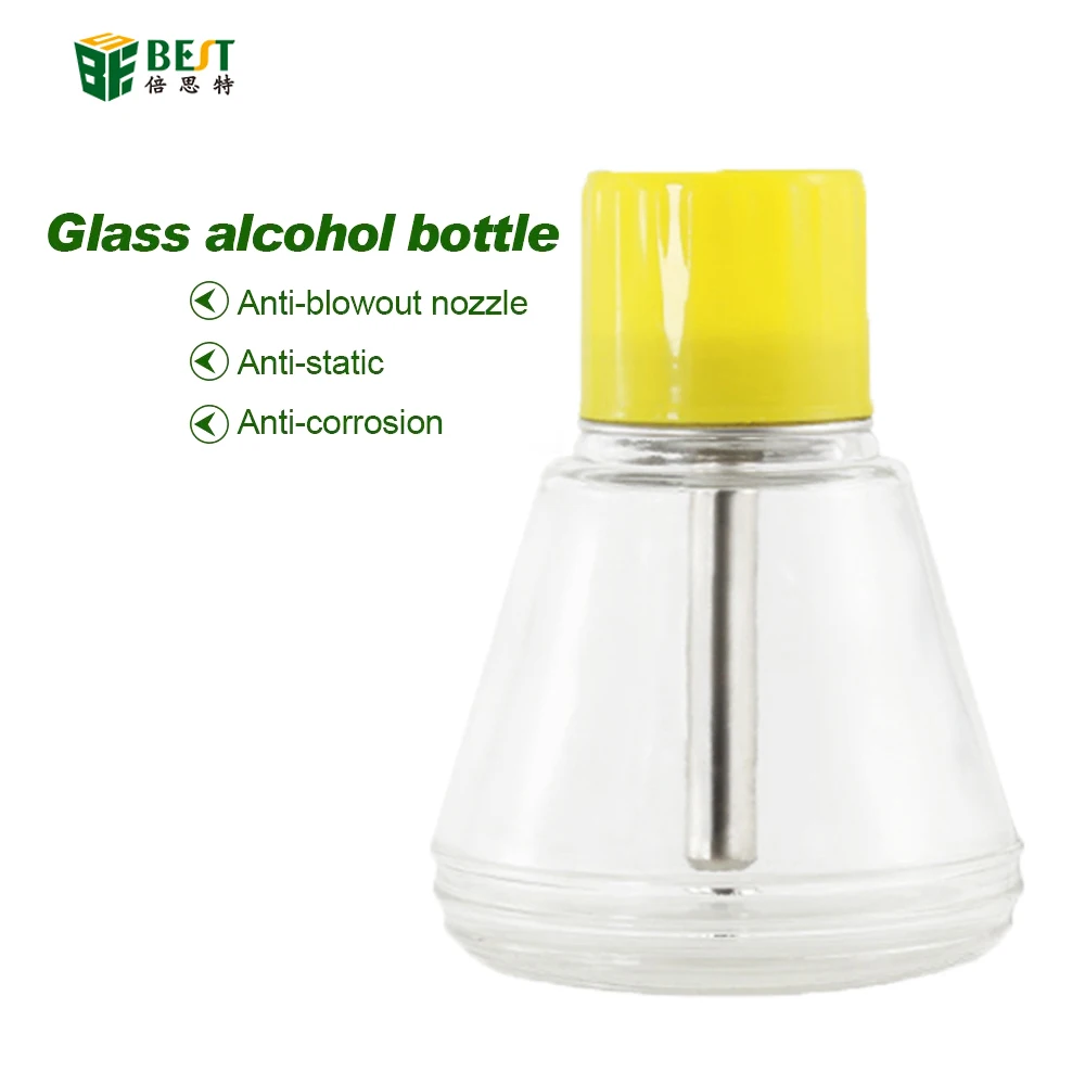 150ML Safe Portable Empty Alcohol Liquid Bottle ESD Glass Dispenser Press Pump Bottle For Glue Residue Remover PCB Cleaning Tool