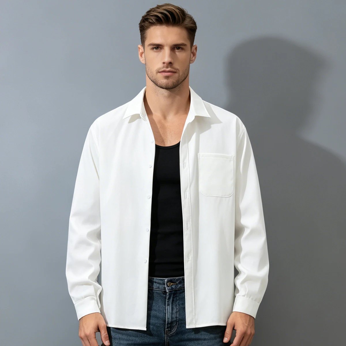 1/2 Men's Shirt Solid Color Multi-Color Spring/Autumn Shirt Basic Fashion Collar Button Lapel Comfortable Moisture Absorbing Top
