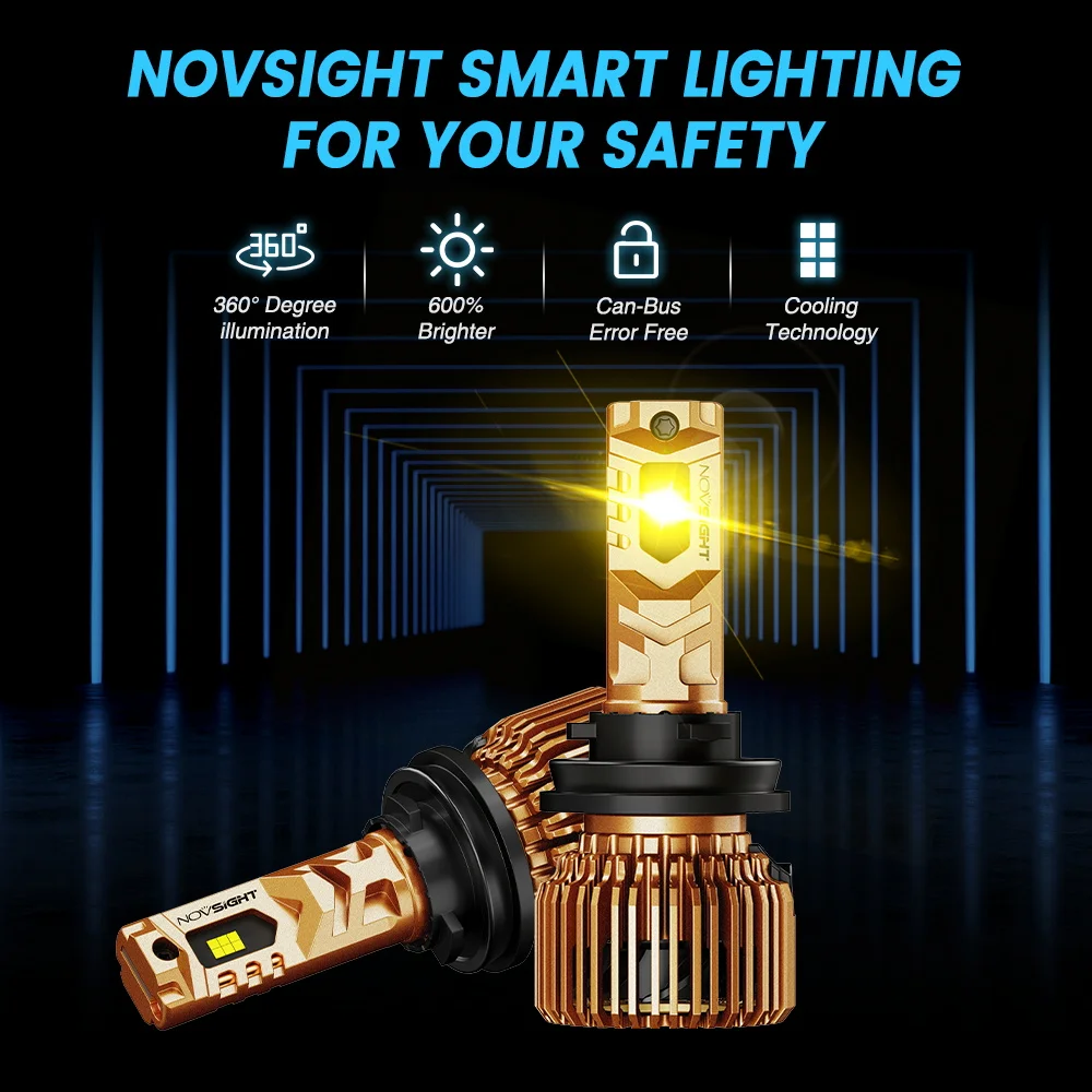 NOVSIGHT A500 N75Y Yellow Light 3000K H11 LED Headlight For Car LED 100W 20000LM LED Auto Headlamp High Brightness Bulbs