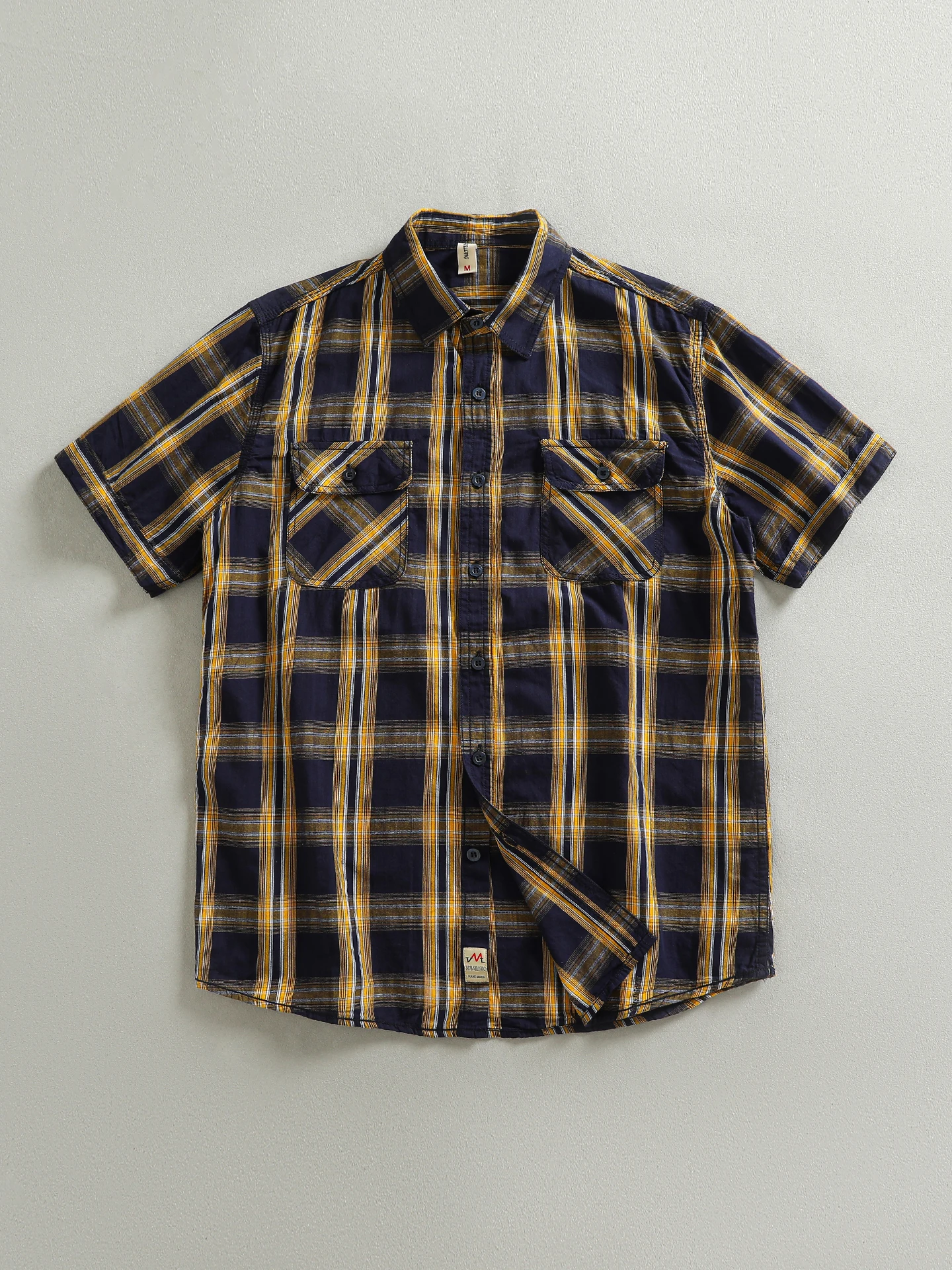 

Retro West Coast Plaid Cotton Shirt Men's Comfortable Summer Casual Shirt Double Pocket Washed Lightweight Breathable Loose Fit