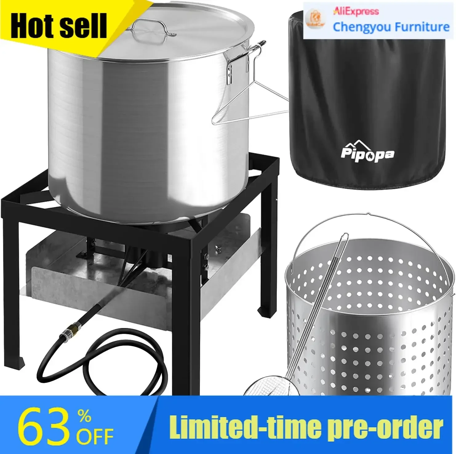 Outdoor Crawfish Boiler Seafood Boil Kit Includes Crab Pot Propane Burner Regulator Skimmer Dust Cover