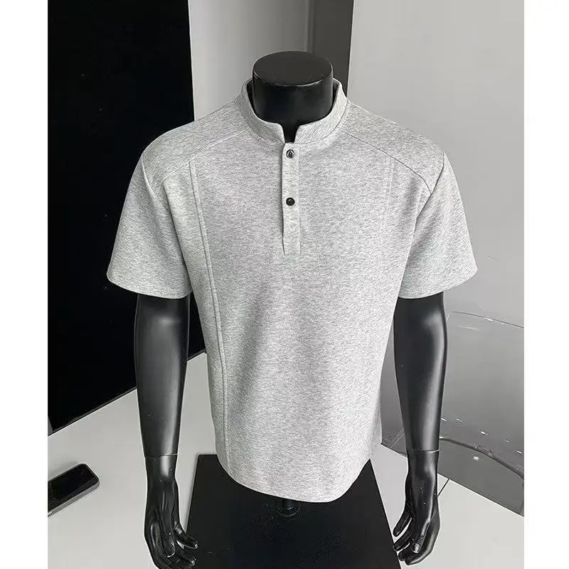 

Featured Product: Men's Summer Henry Collar, Straight-Shoulder, Patchwork Short-Sleeve T-Shirt With American Design, Half-Sleeve