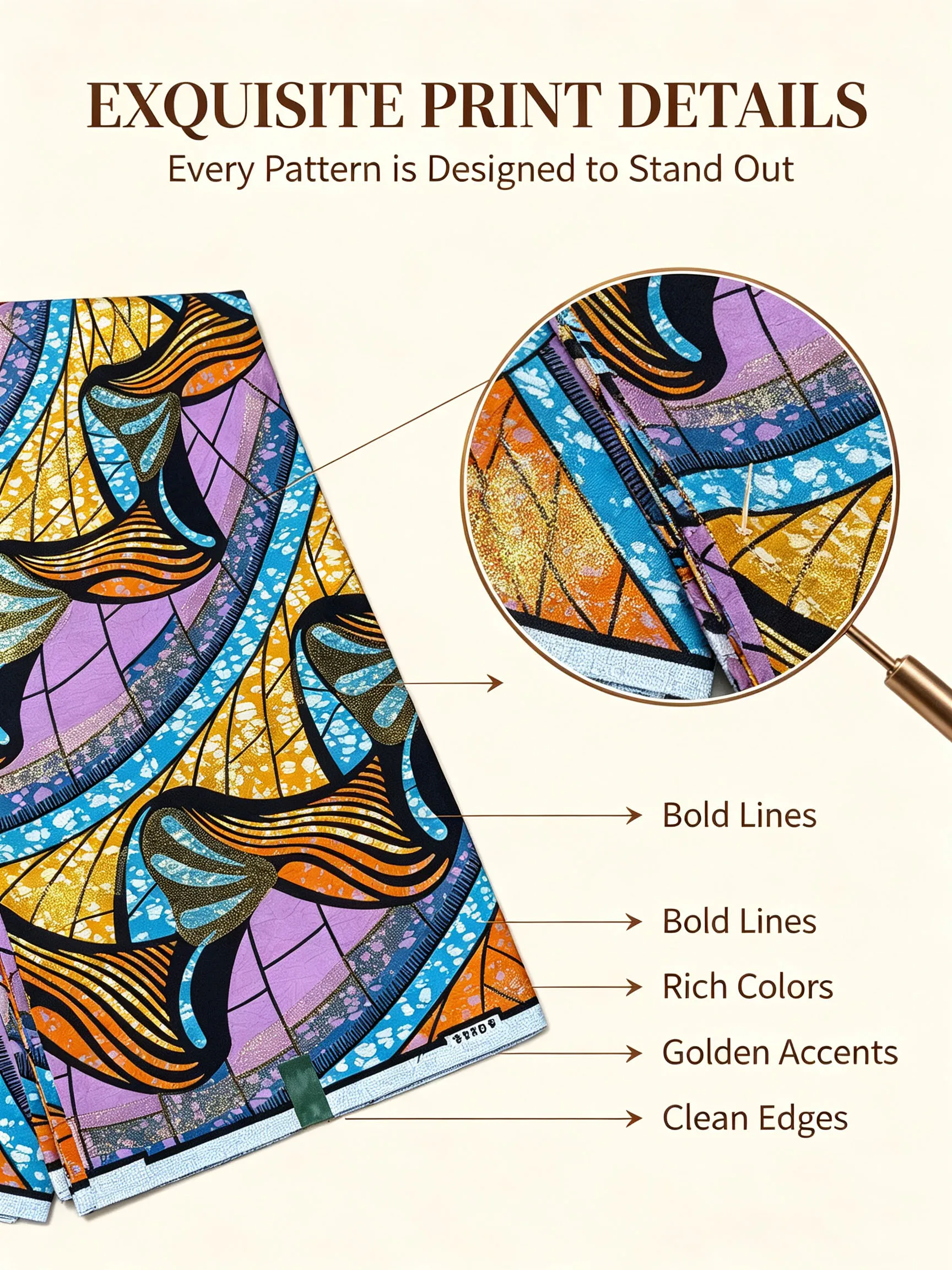New Golden Glitter African Ankara Wax Fabric 6Yards Vibrant Purple Blue Print Batik Cloth For Women Dress Sewing DIY Pagne Tissu view 3