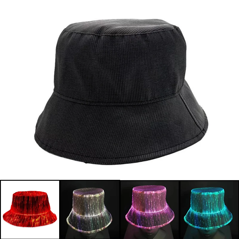 LED Fiber Optic Neon Fischer Hut Leuchtende Farbwechsel Eimer Hut Nachtclub Konzert Bar Requisiten Hiphop Dance Bühne Zeigen Dekor
