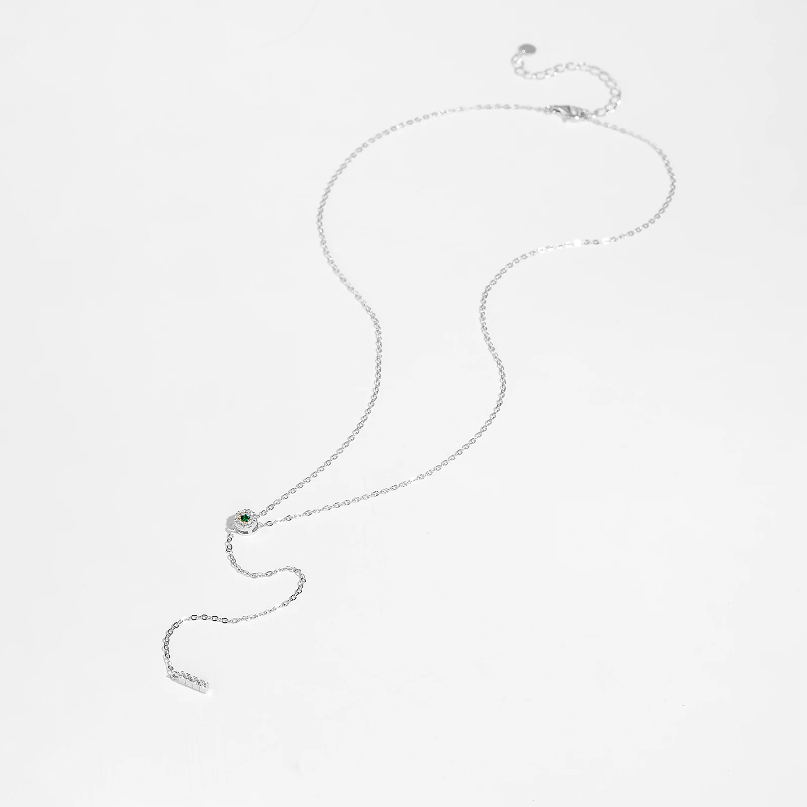 VEWANT New 925 Sterling Silver Small Green Zircon Long Chain Adjustable Necklace 2024 Fine Luxury Women Jewelry